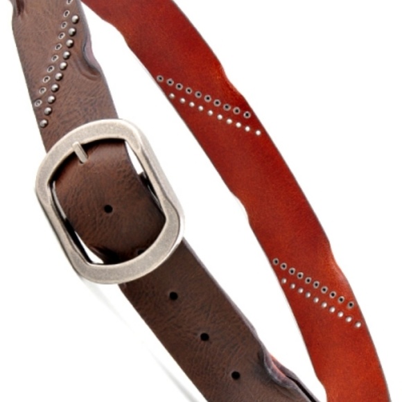 Genuine Leather Studded Belt - Brown - Picture 2 of 3